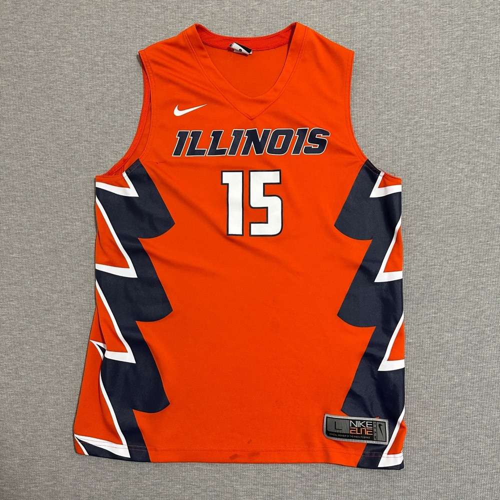 Nike Elite Illinois Fighting Illini Basketball Jersey Orange #15 Mens Size Large